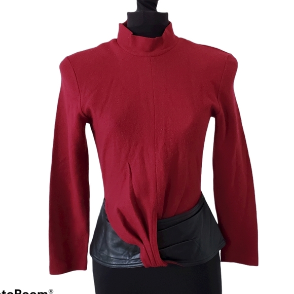 Vintage Sweaters - Vintage Wool & Leather Self Belted Twist Sweater 4